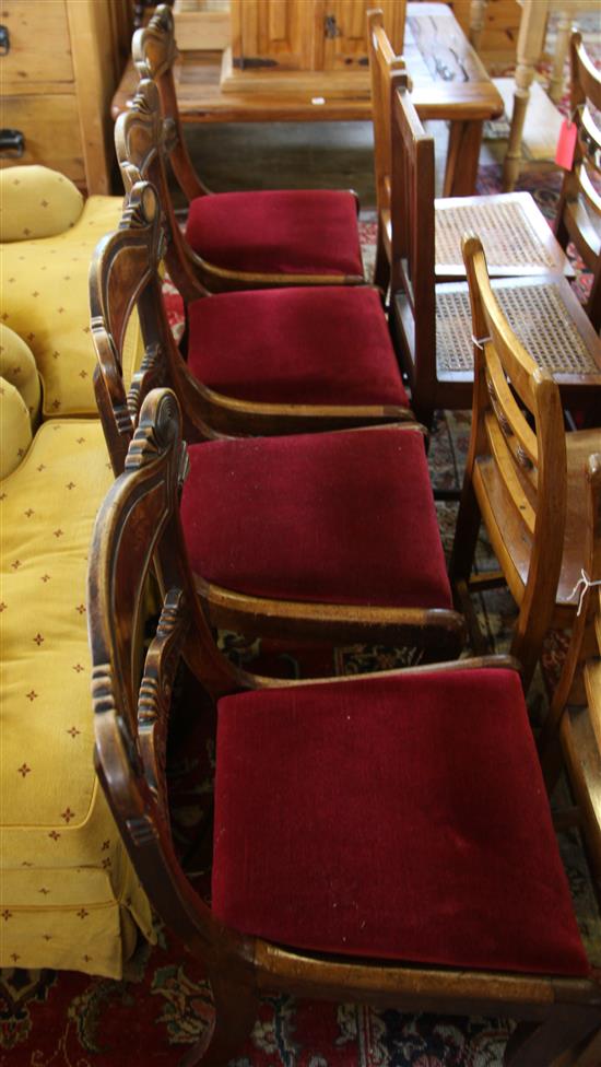 A set of 4 early Victorian sabre leg mahogany chairs